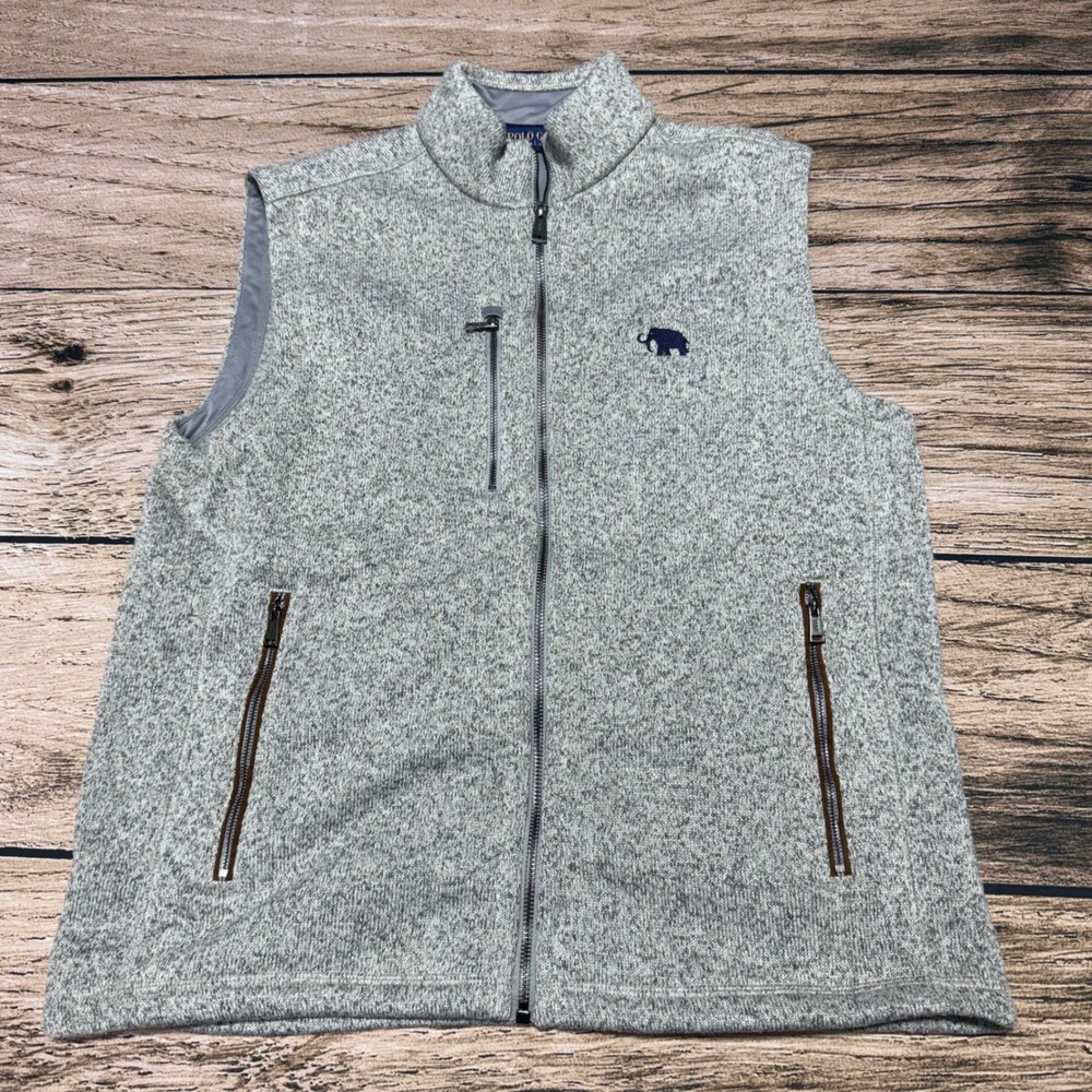 Polo Golf Ralph Lauren Vest Men Medium Gray Full Zip Mammoth Logo Sweater Vest
